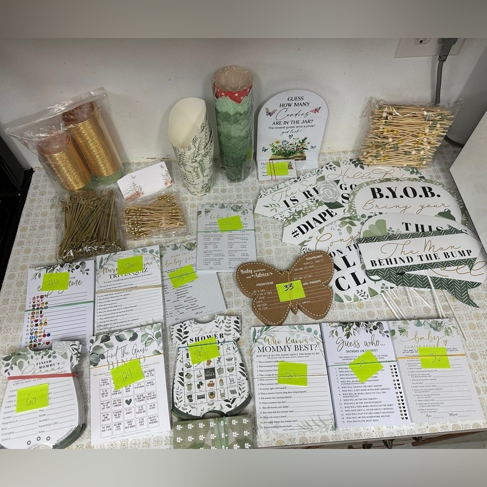 Green and Gold Baby Shower Supplies Set